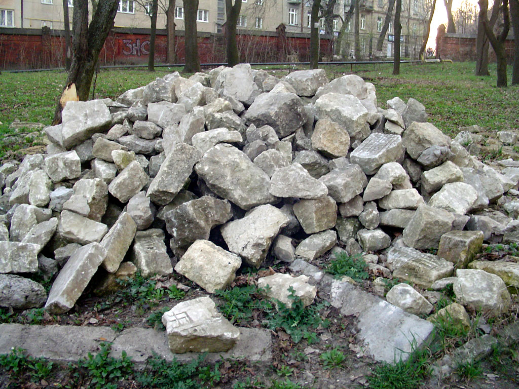 Lviv - fragments of Jewish grave stones, April 2013