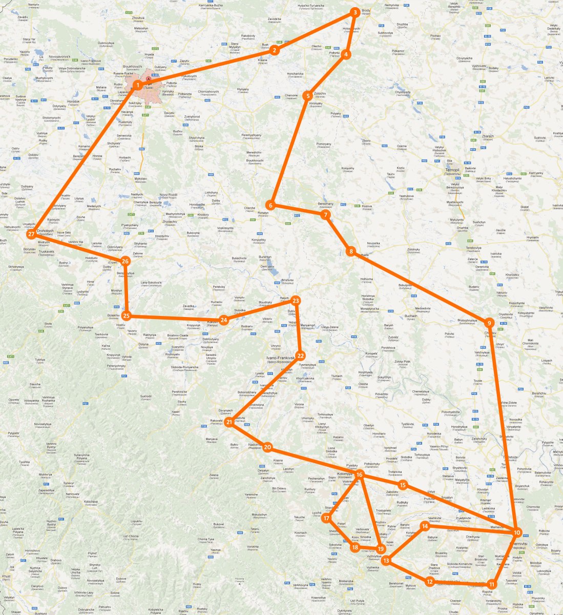 trip through Galicia and Bukovina - map
