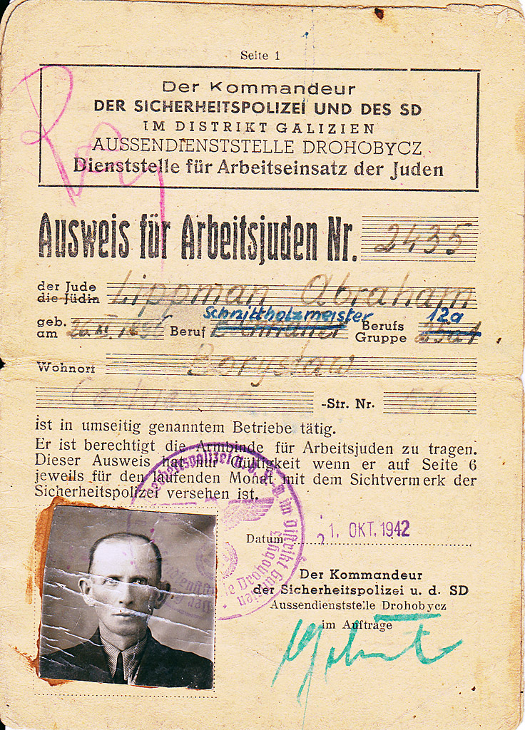 Identity card for slave worker Abraham Lippman (father of Józef Lipman) © Józef Lipman
