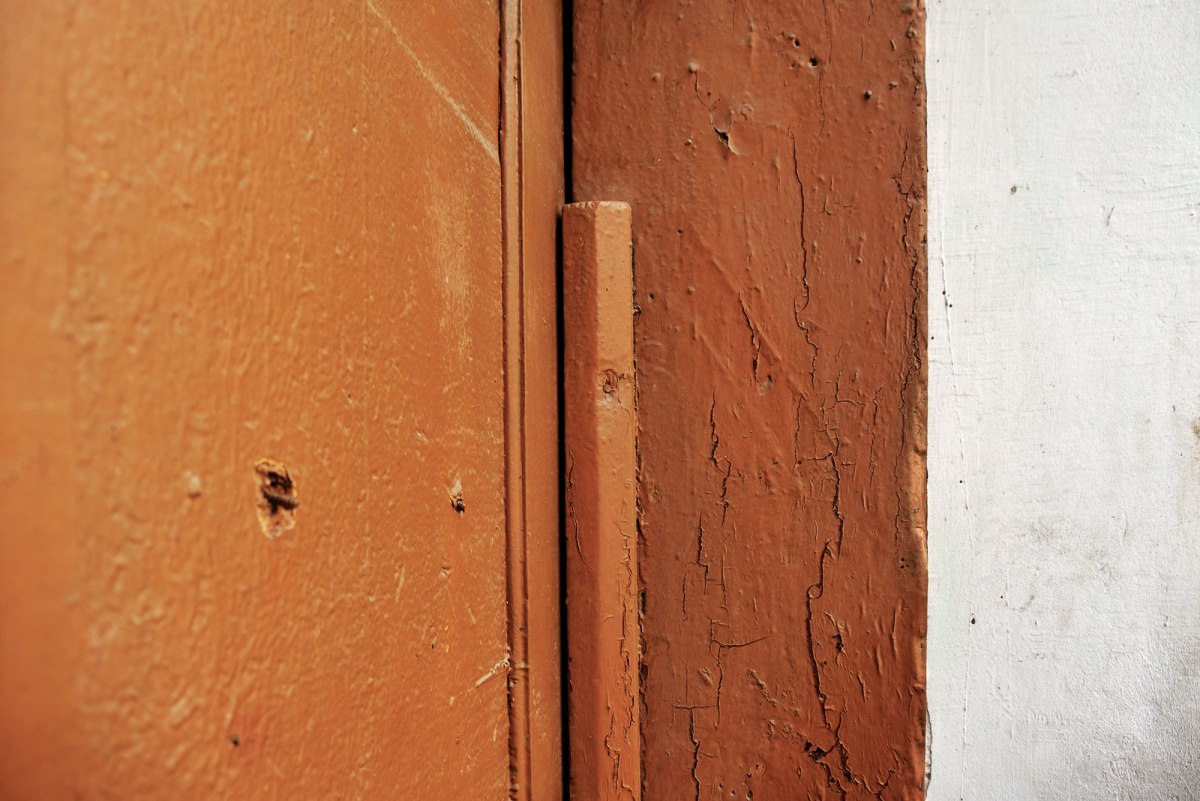 Trace of a mezuzah in Stryi, former Jewish quarter, Ukraine