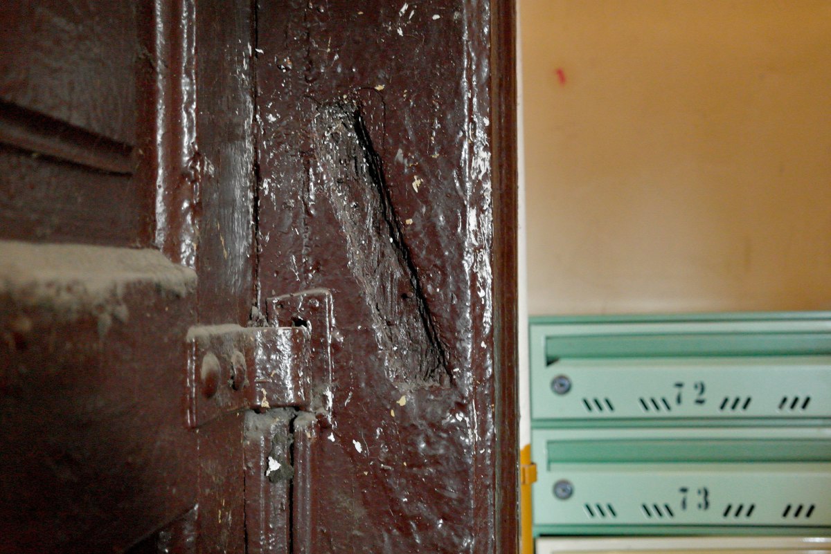 Trace of a mezuzah in Warsaw, Poland