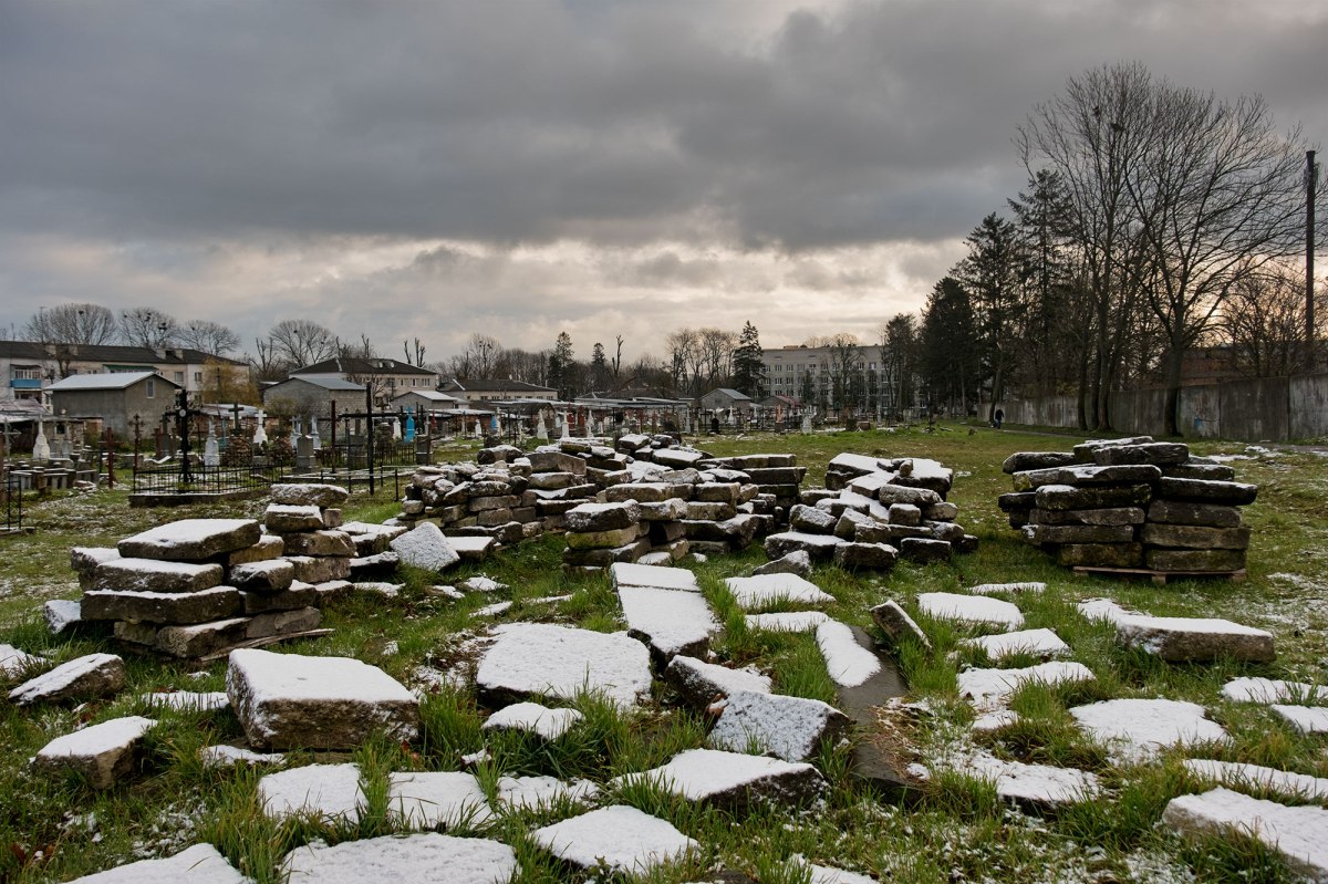 Saved Jewish tombstones at Radekhiv Christian cemetery