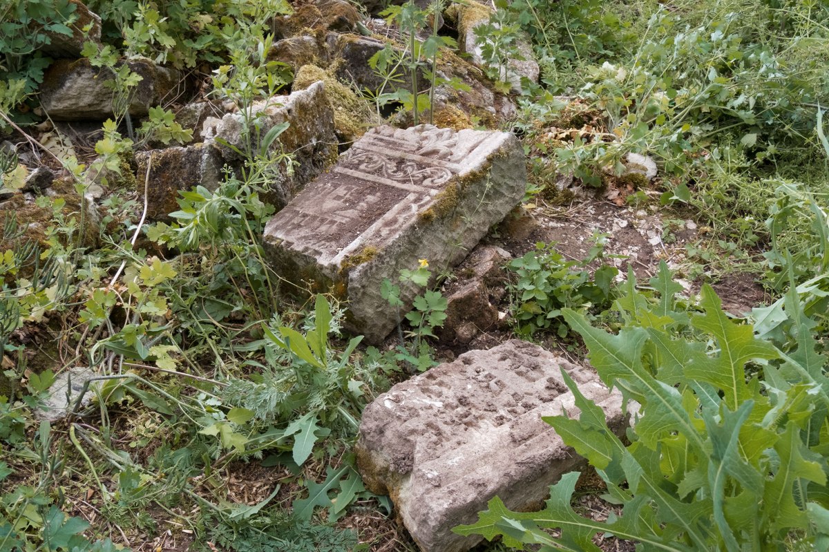 Chabarivka - tombstone fragments from the destroyed Jewish cemetery of Husiatyn