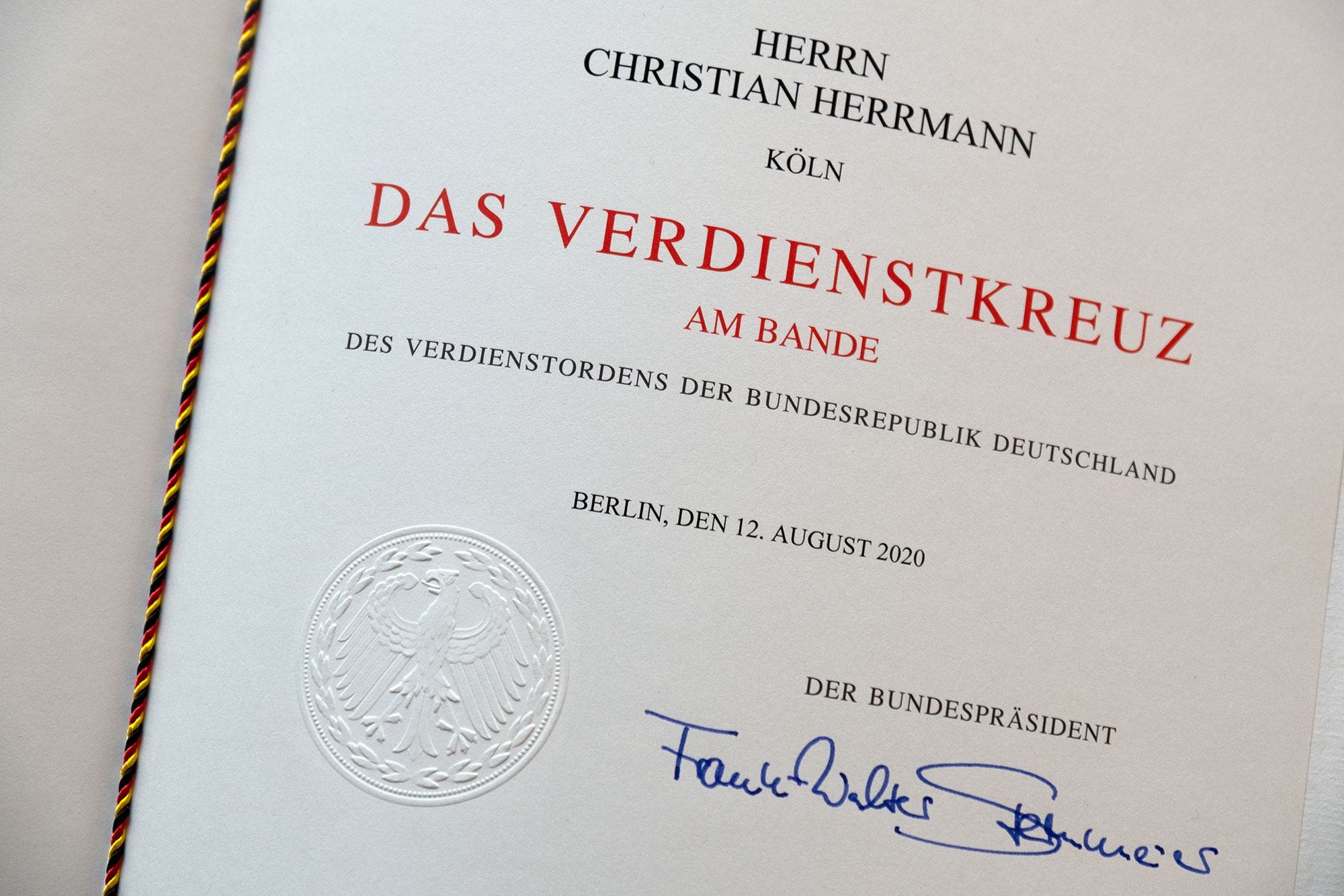 Order of Merit of the Federal Republic of Germany - award certificate