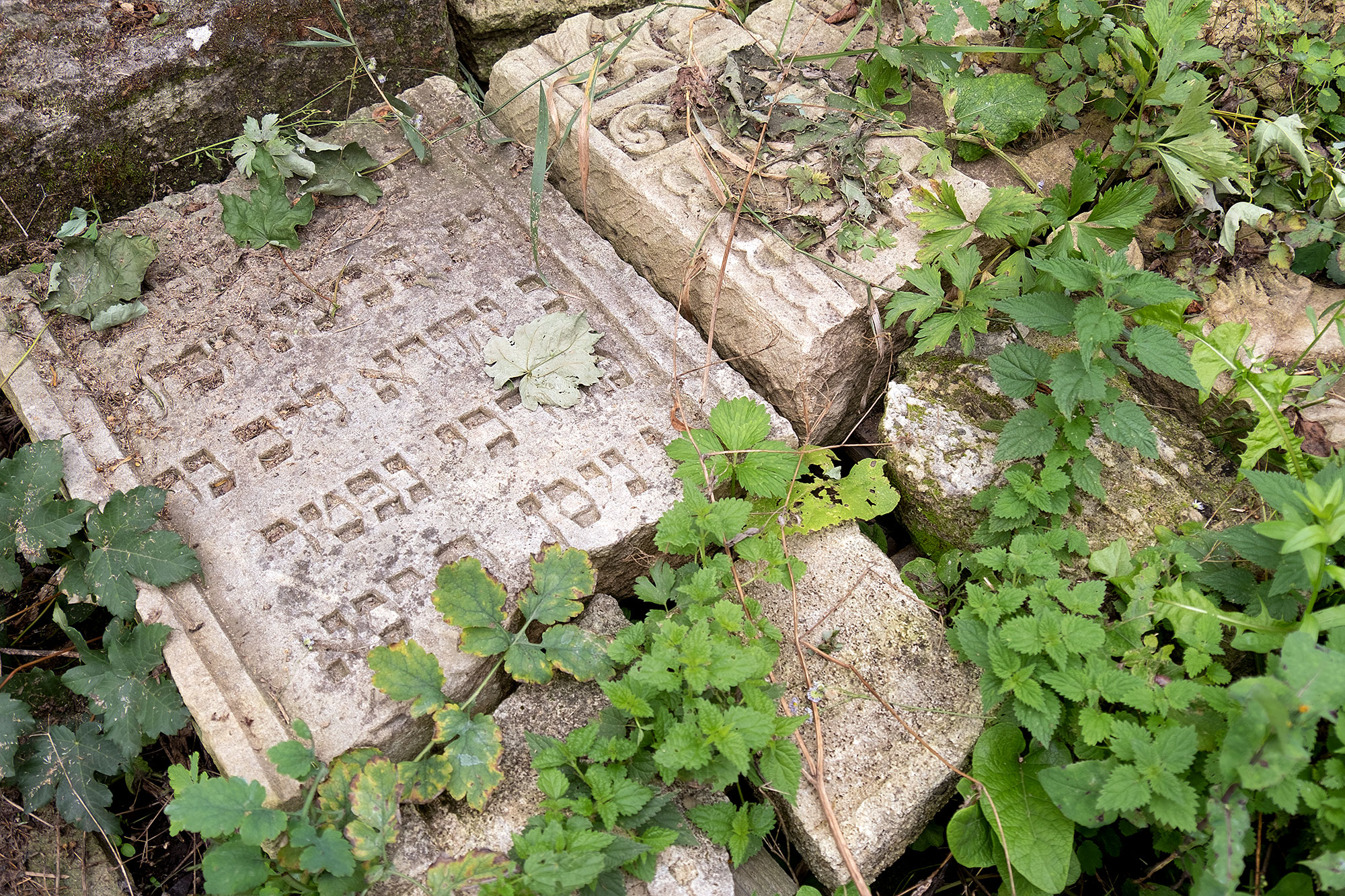 Husiatyn - tombstones from the destroyed Jewish cemetery