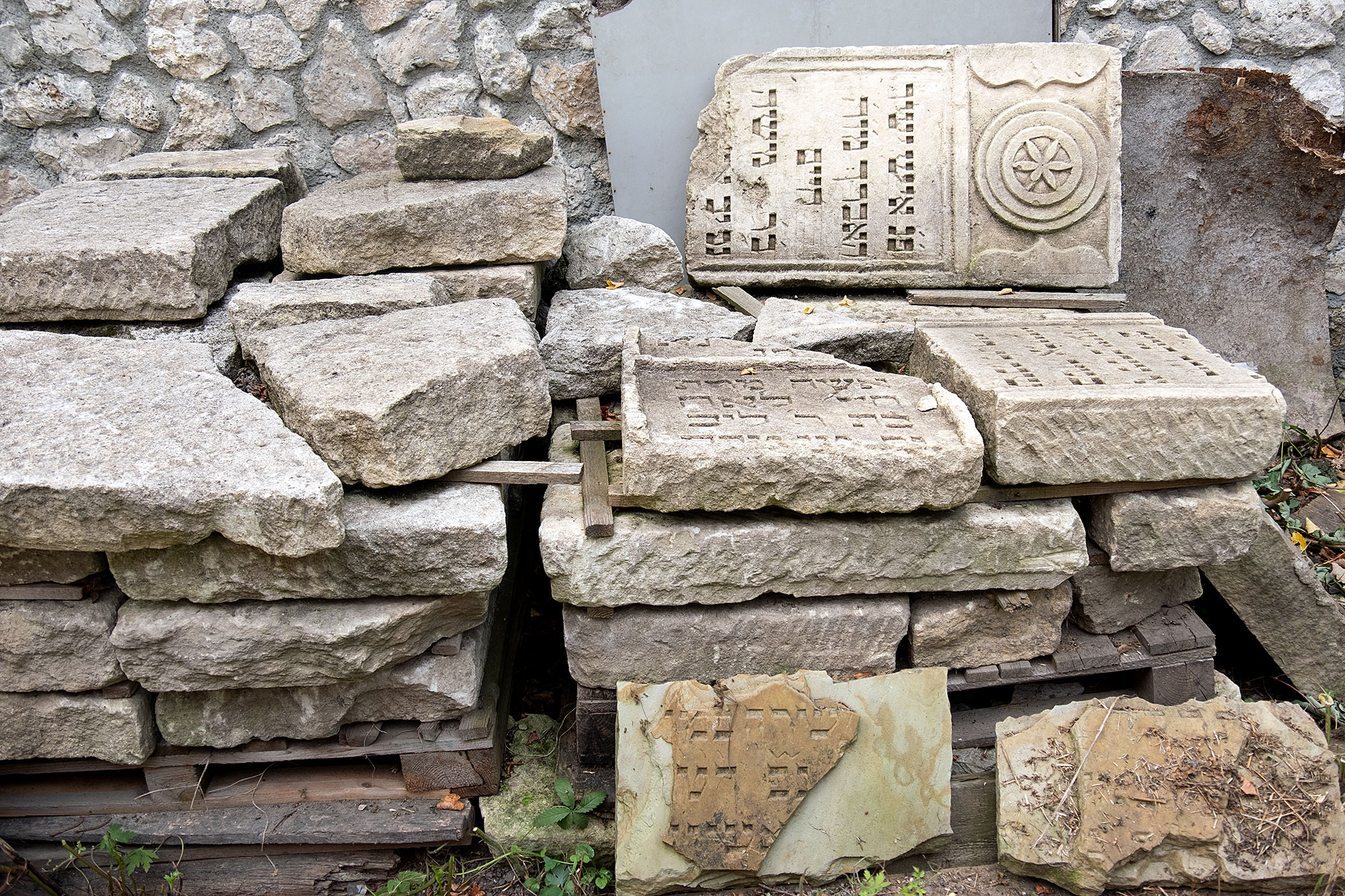 Husiatyn - tombstones from the destroyed Jewish cemetery